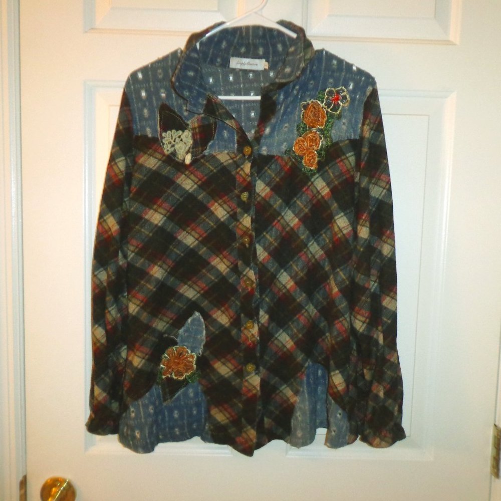 Simply Couture Floral Plaid Button Up Shirt